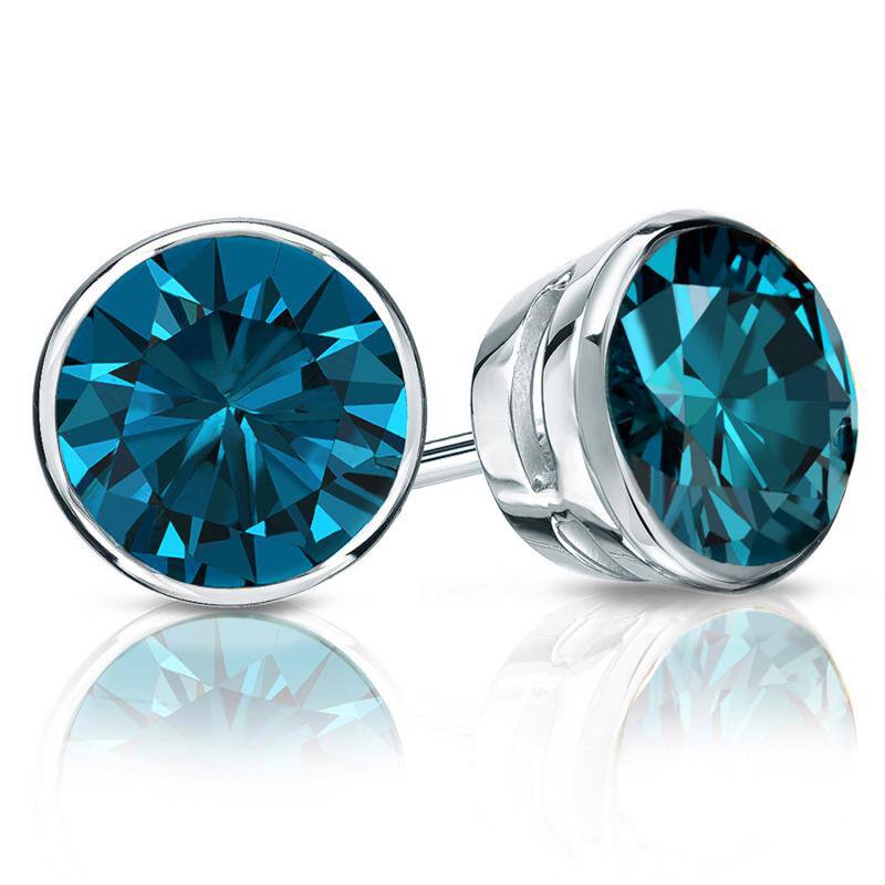 Auriya 14k Gold 2ctw Blue Diamond Stud Earrings Bezel-set (I1-I2)