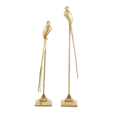 Aluminum Metal Bird Decorative Sculpture - Set of 2 Gold - Roche River Decor