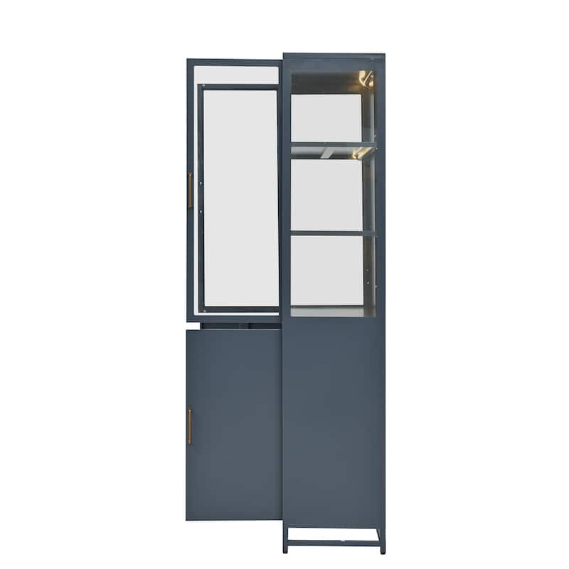 Roomfitters 76.75'' Steel Display Cabinet with Glass Doors, Modern Curio Cabinet with Storage for Living Room and Office