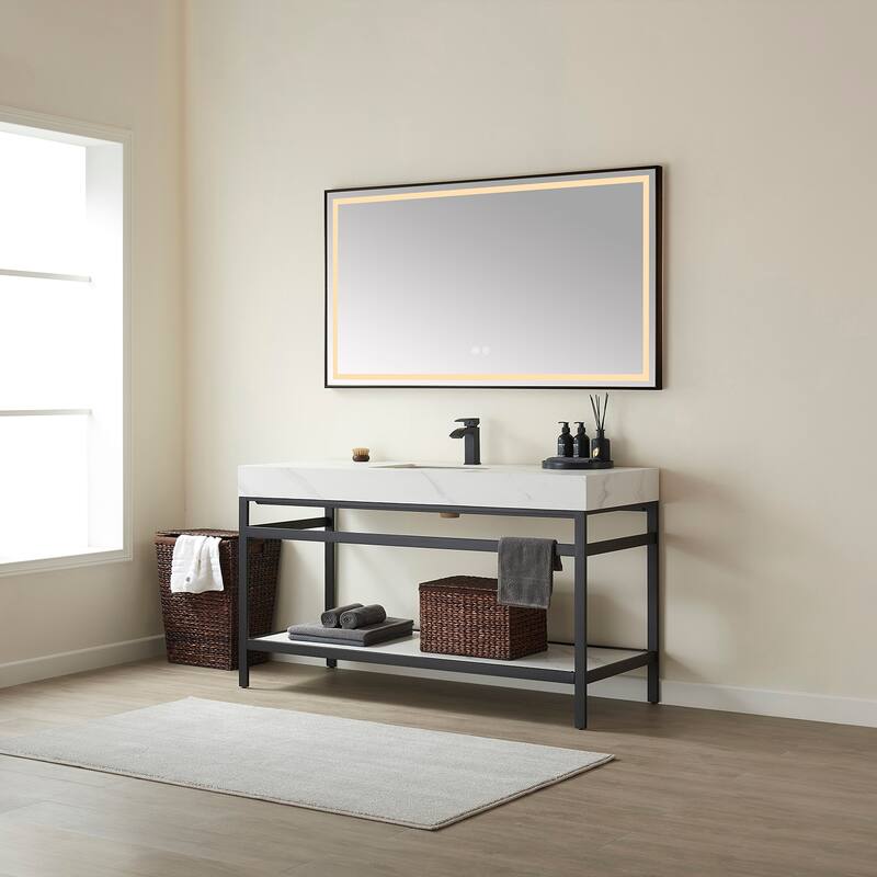 Funes 60" Single Vanity, Metal Support with Stone Top without Mirror - 60''x22''
