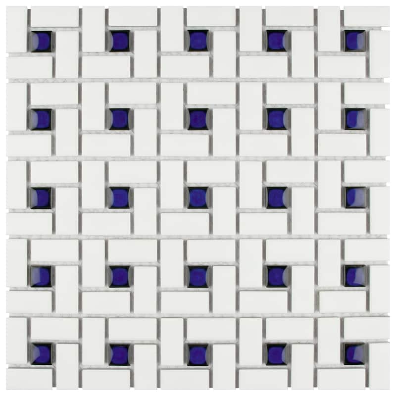 Merola Tile Spiral Blue and White 12-5/8" x 12-5/8" Porcelain Floor and Wall Tile