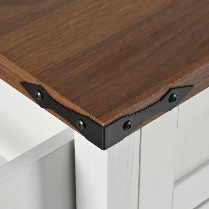 Farmhouse Kitchen Island with Drop Leaf Power Outlet and Rolling Wheels