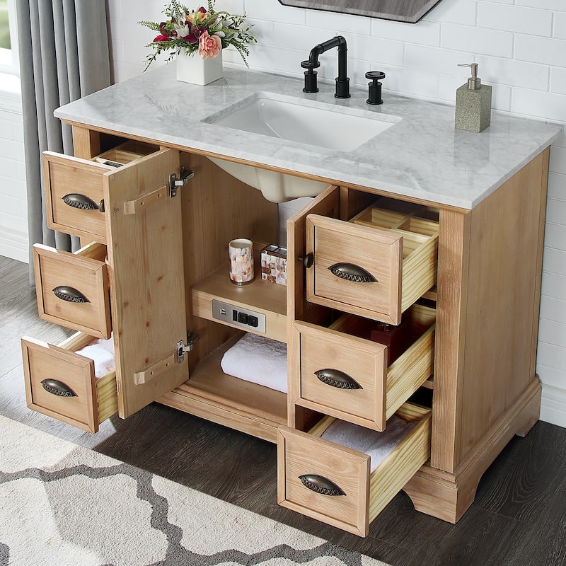 Hervas Bath Vanity with Natural Marble Top and Mirror