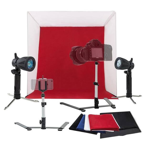 24 60cm Folding Mini Studio Shooting Tent Photography Lighting Kit W Backdrop Overstock 28526686 Professional photo studio backdrop and lighting kit at exciting deals. usd