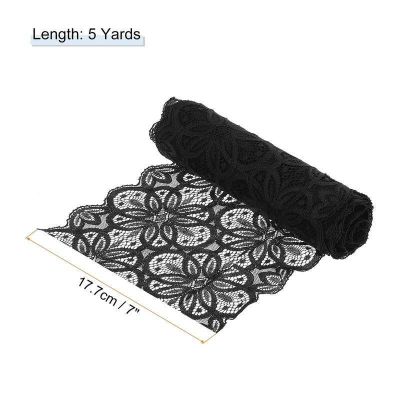 Lace Ribbon 7 Inch Lace Flower Trim for Craft Gift Wrappers Wedding - Black - 5 Yard