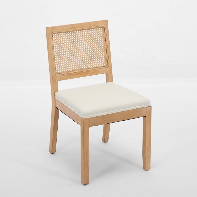 GDF Studio - Harper Mid-Century Farmhouse Wood Rattan Upholstered Dining Chairs - Set of 2