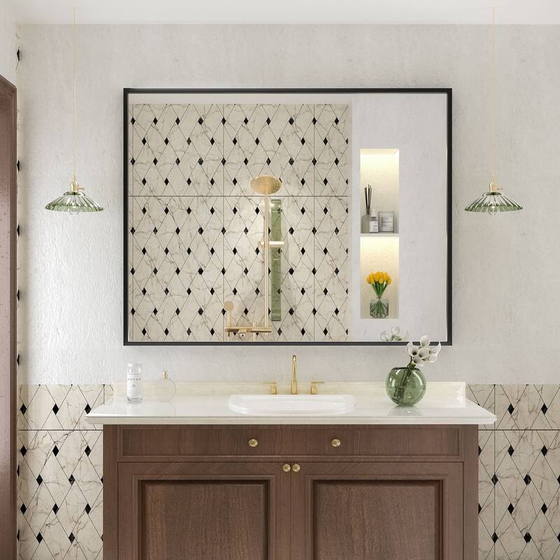 Aluminum Alloy Framed French Cleat Mounted Tempered Glass Wall Vanity Mirror