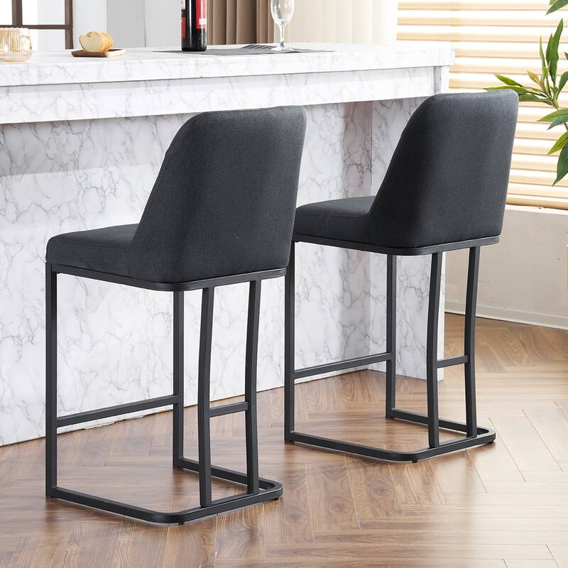 Bar Stool Set of 2, Upholstered Bar Stool with Button-Tufted Backrest, Counter Height Armless Chair with Sturdy Metal Frame