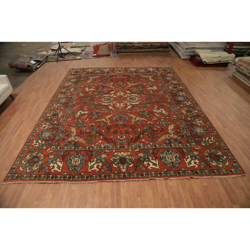 Hand Knotted Oriental 100% Wool Carpet Transitional All-Over Oranges & Rust Oushak Area Rug - 14' 10'' X 11' 9''
