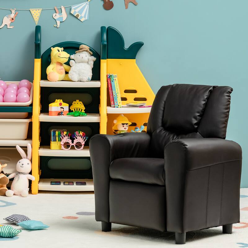 Costway Kids Recliner Chair PU Leather Armrest Sofa w/Footrest Cup