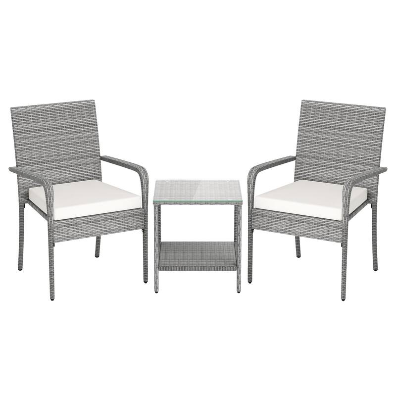 Gymax 3 Pieces Patio Furniture Set PE Rattan Porch Chairs w/ 2-Tier