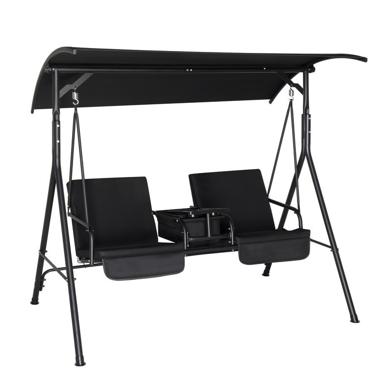 Outdoor Patio Porch Swing with Stand, Canopy, Pivot Storage Table and Cooler Bag - N/A