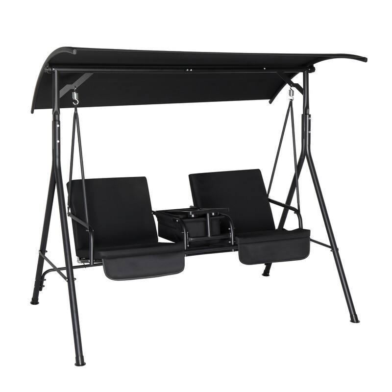 Outdoor Patio Porch Swing with Stand, Canopy, Pivot Storage Table and Cooler Bag - N/A