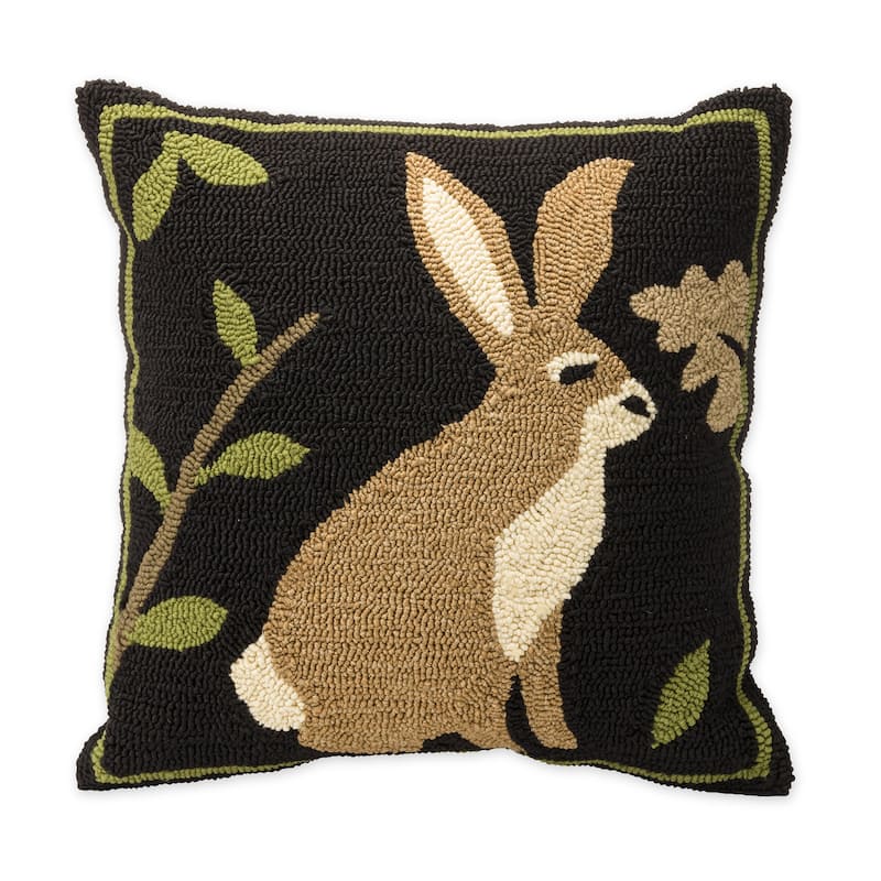 Indoor/Outdoor Woodland Throw Pillow with Rabbit
