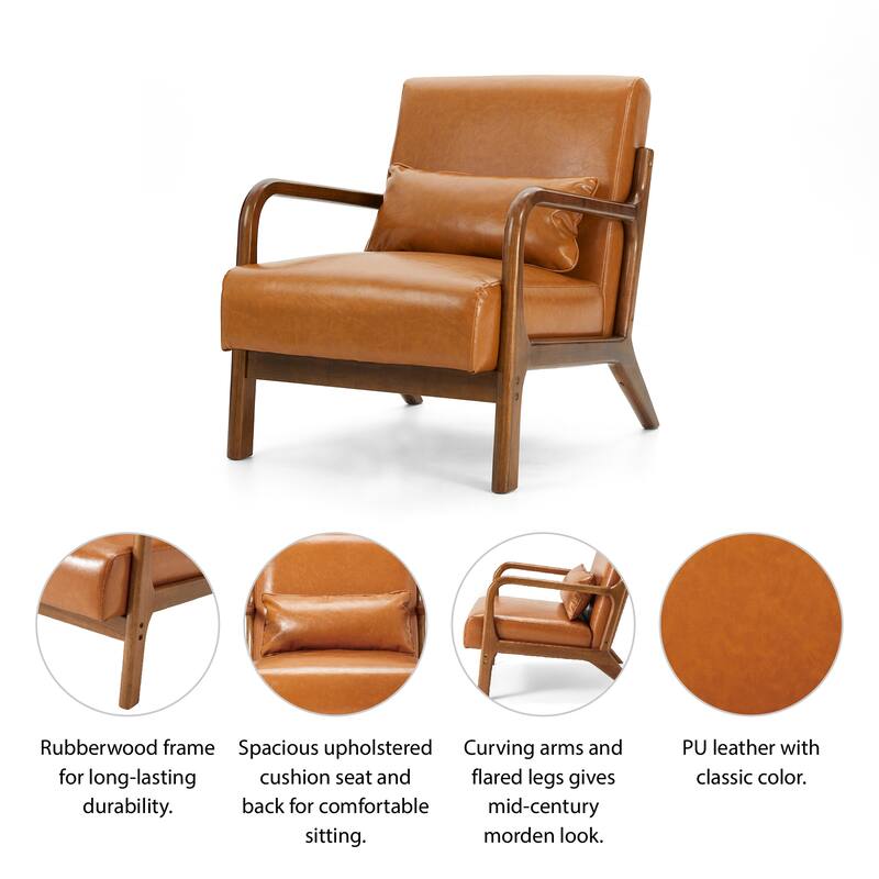 Glitzhome Set of 2 30.75"H Mid-Century Modern PU Leather Accent Chairs with Cushion - 25.75"W x 33.75"D x 30.75"H
