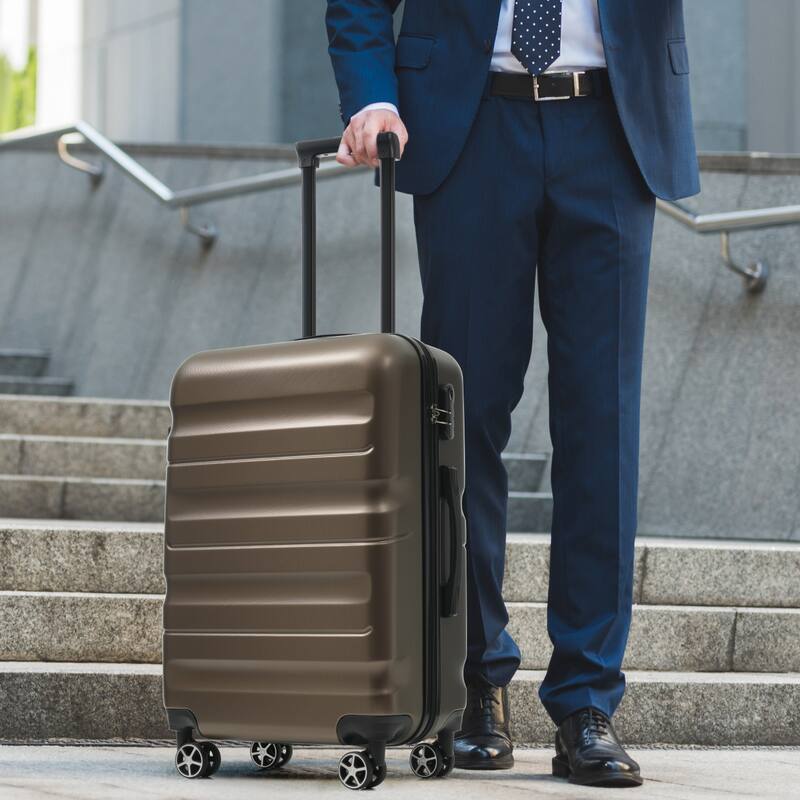 Hardshell ABS Luggage Set, 24-Inch Checked Suitcase with Spinner Wheels, Lightweight Travel Luggage with 2 Packing Cubes