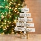 preview thumbnail 7 of 34, Glitzhome Wooden Sign Christmas Tree Shaped Table Decor for Home Shelf Xmas Party