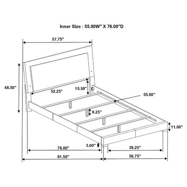 dimension image slide 32 of 52, Felicity Glossy White Bedroom Set with LED Lighting