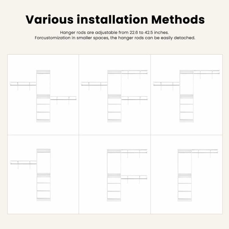 Heavy-Duty Wood Walk-In Closet Organizer - Adjustable Wardrobe System with 4 Hanging Rods & 5 Shelves for 8 ft Spaces
