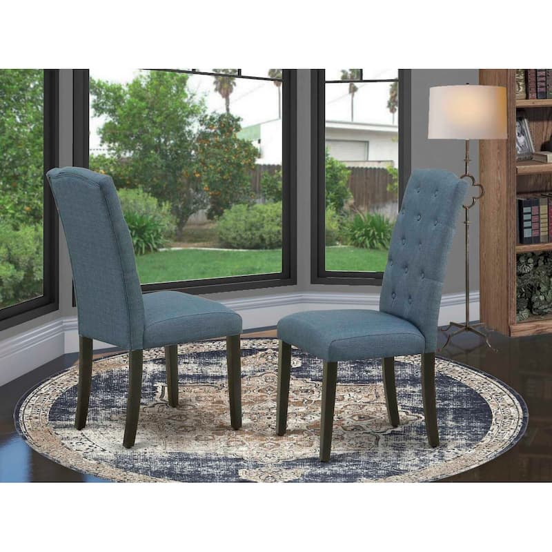 Parsons Chair with Linen Fabric, Blue Accent, Armless Dining Room Chair, Black Legs - 18.5
