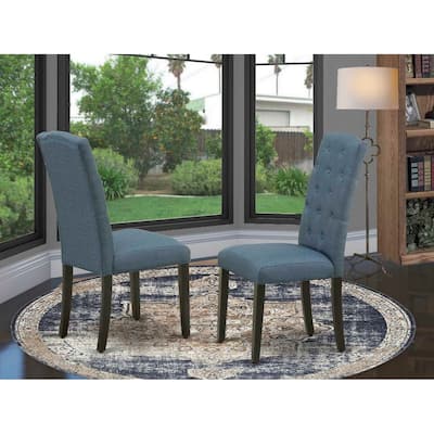 Parsons Chair with Linen Fabric, Blue Accent, Armless Dining Room Chair, Black Legs - 18.5
