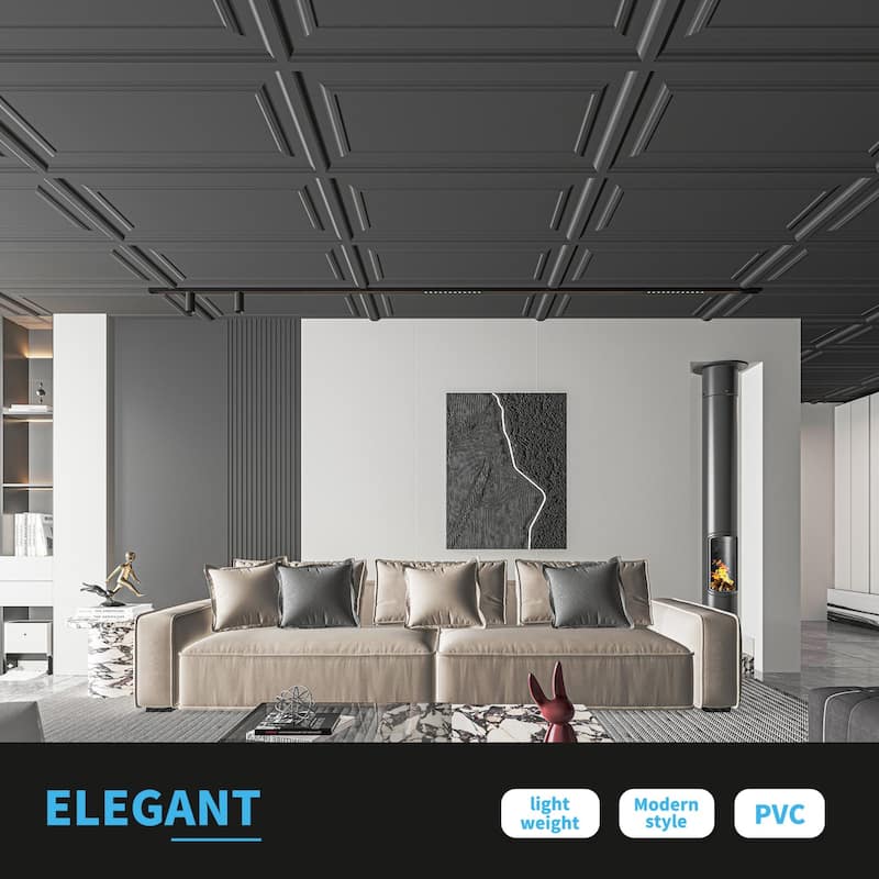 Art3d 12-Piece PVC 3D Ceiling Tiles Wall Panels, Minimalist Classic Style