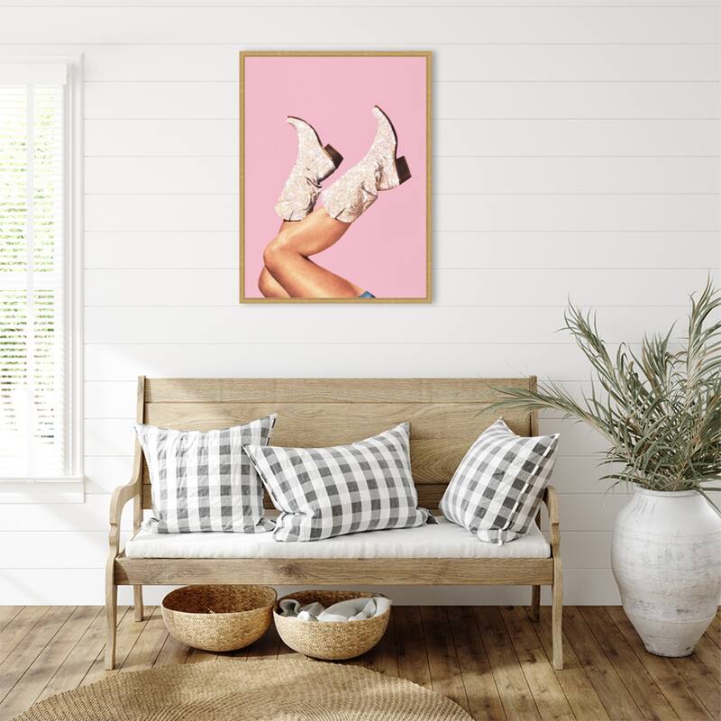 These Boots Pink II by Vertigo Artography Framed Canvas Wall Art Print - Sylvie Bright Gold
