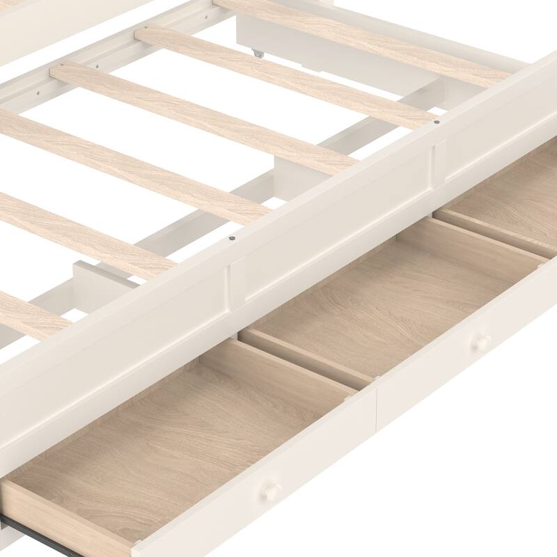 Princess Canopy Bed Upholstered Platform Bed withTrundle, Crown Headboard and 3 Underbed Storage Drawers for Kids