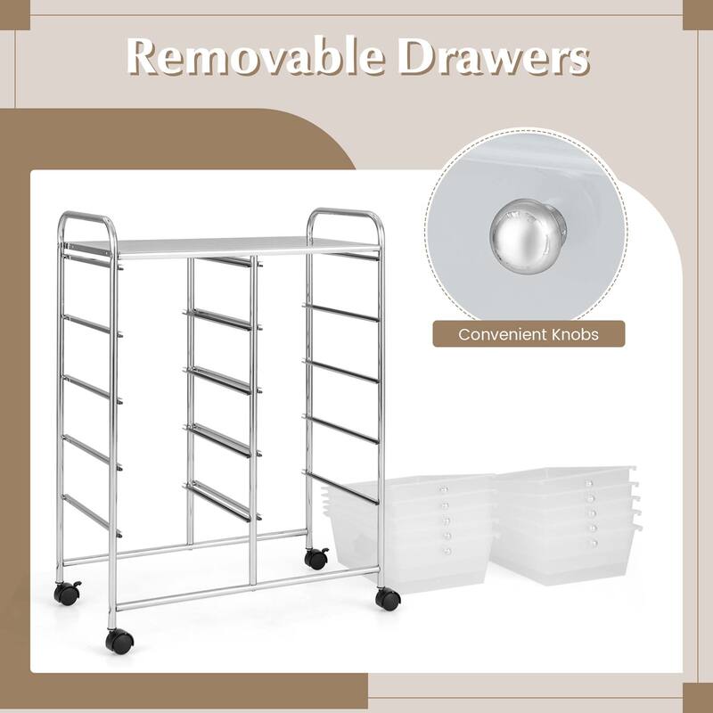 Costway 10-Drawer Storage Cart Utility Rolling Trolley Kitchen Office