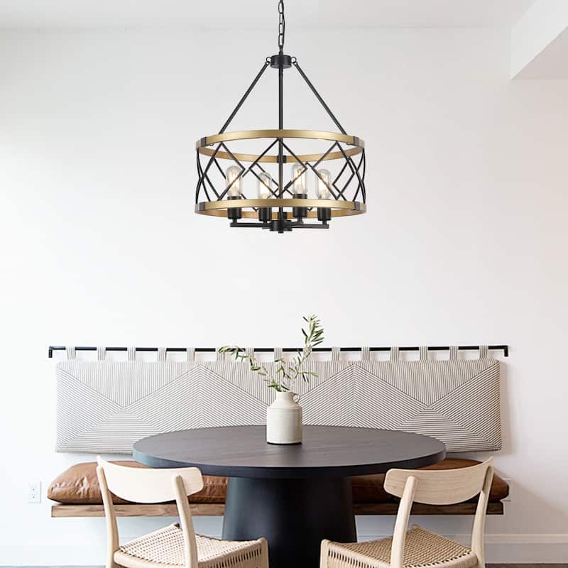 4-Light Circle Hanging Candlestick Linear Foyer Chandelier Lighting Fixture for Dining Room Kitchen Island