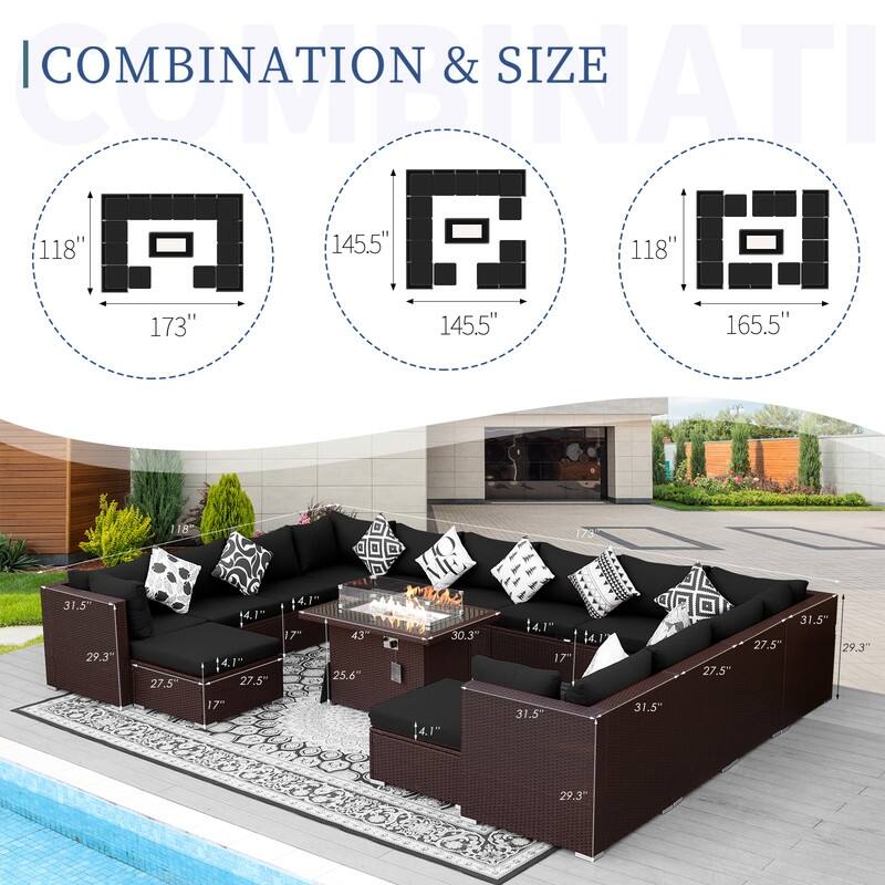 FINCATI Outdoor Wicker Patio Furniture Conversation Sectional Sofa Set