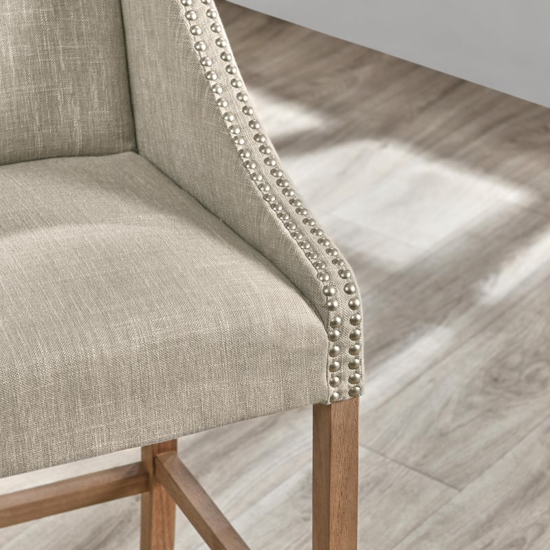 Aoki Upholstered Beige 30-inch Bar Stool by Kosas Home