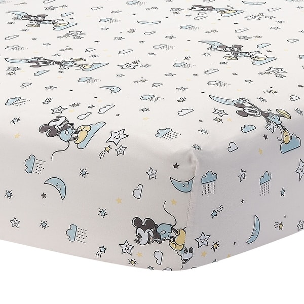 slide 2 of 5, Lambs & Ivy Disney Baby Moonlight Mickey Mouse Fitted Crib Sheet - White