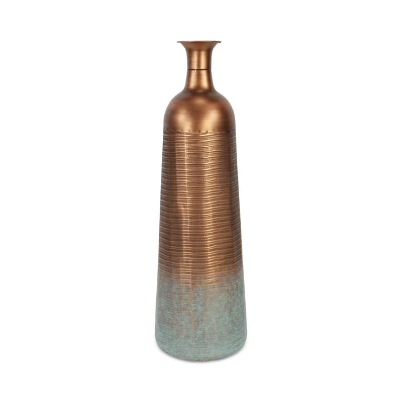 Large Handmade Striped Tapered Vase - 28.5" - Copper Finish