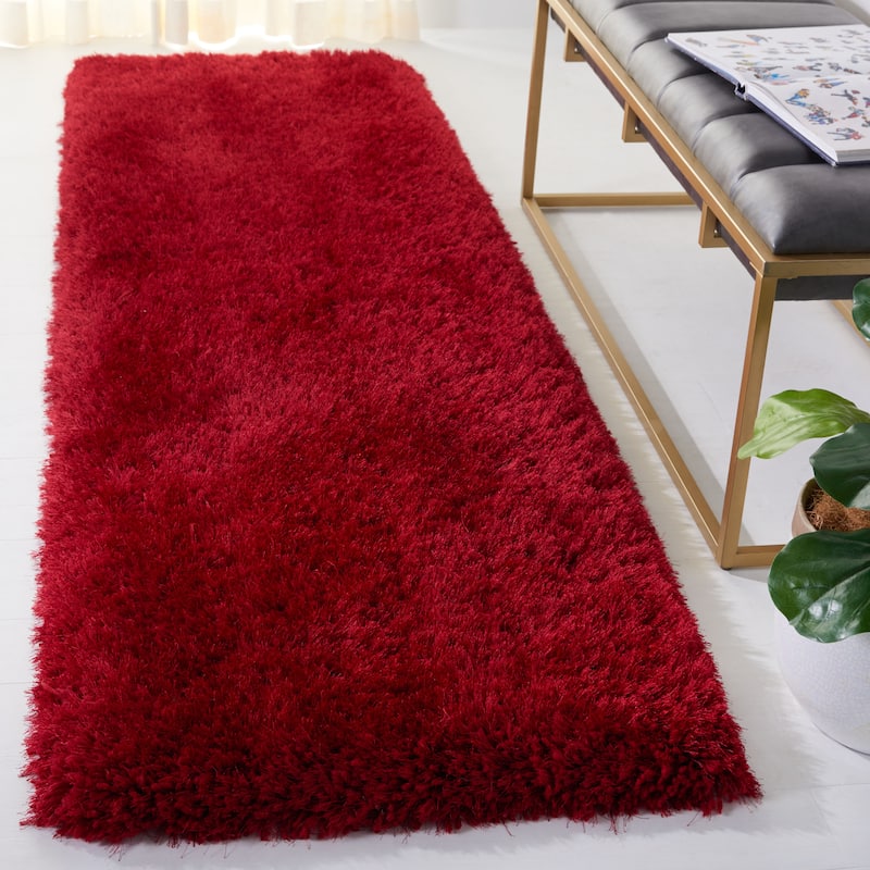SAFAVIEH Bahija Rudina Luxe Shaggy 3 inch-thick Area Rug - 2'3" x 6' Runner - Red