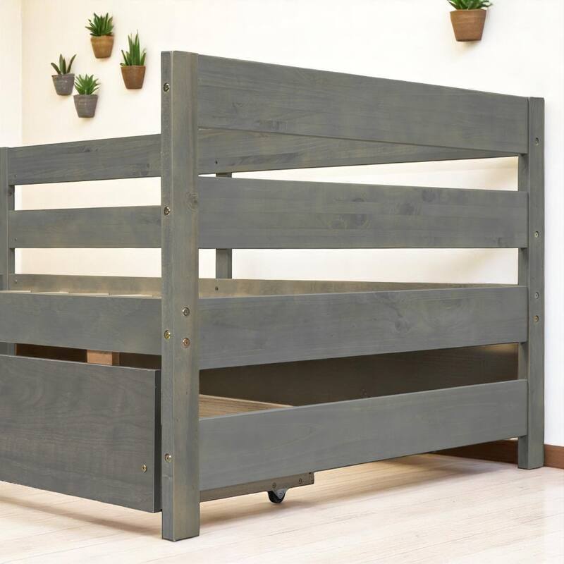 Twin L-Shaped Wooden Platform Bed with Storage Drawers - No Box Spring Needed, Space-Saving Layout