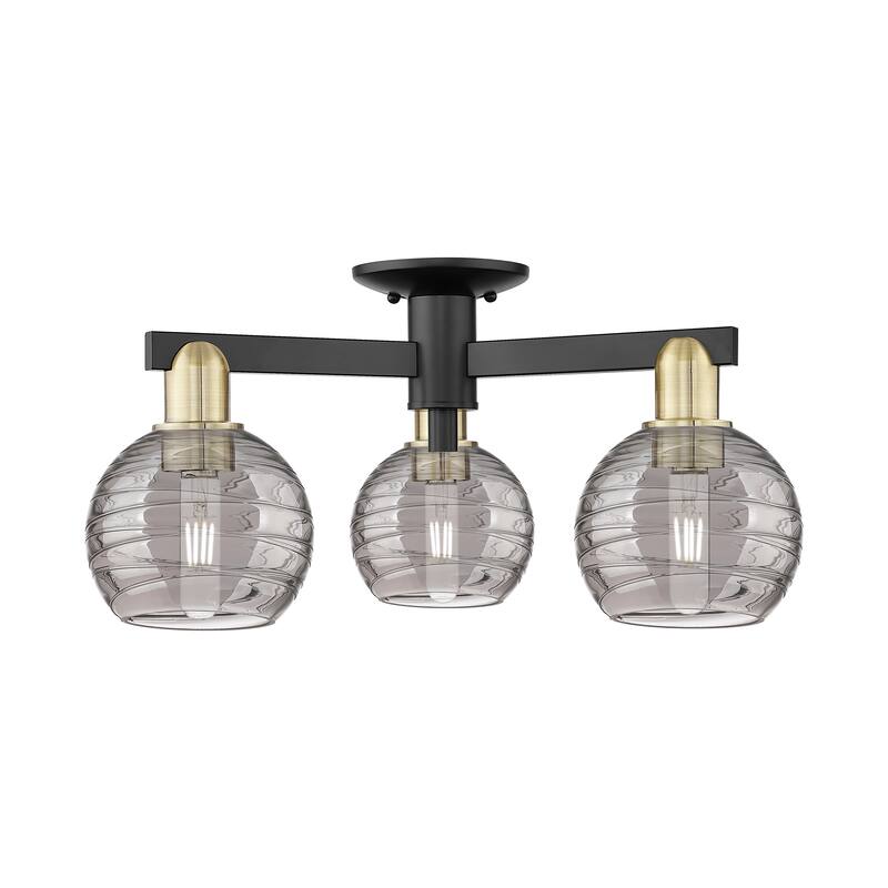 Innovations Lighting Downtown Urban - Athens Deco Swirl - 3 Light 23" Semi-Flush Mount - Black Antique Brass