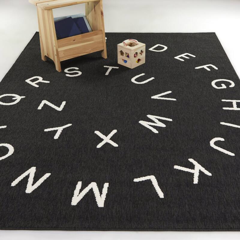 Mod-Tod Alpha Kids Alphabet Indoor/Outdoor Area Rug - 4'4" x 6' - Charcoal