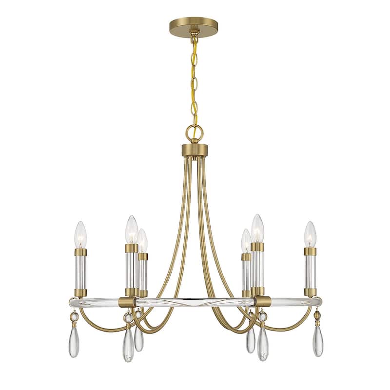Warm Brass and Chrome Six Light Chandelier from the Mayfair Collection