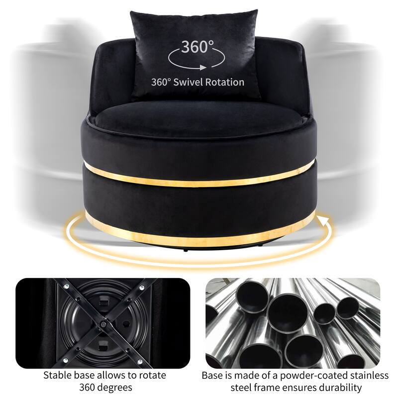 360 Degree Swivel Accent Chair Velvet Modern Upholstered Barrel Chair Over-Sized Soft Chair with Seat Cushion