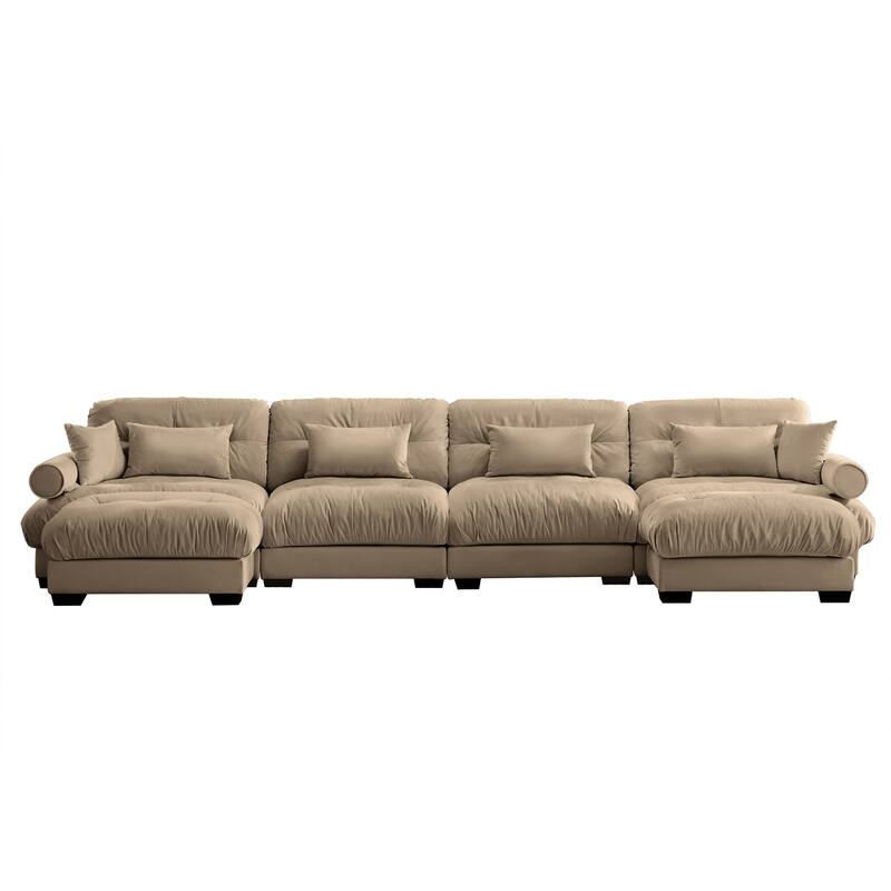 Modern Sectional Couch Comfortable Upholstered Sofa Set with Lumbar Pillow and Throw Pillow for Living Room