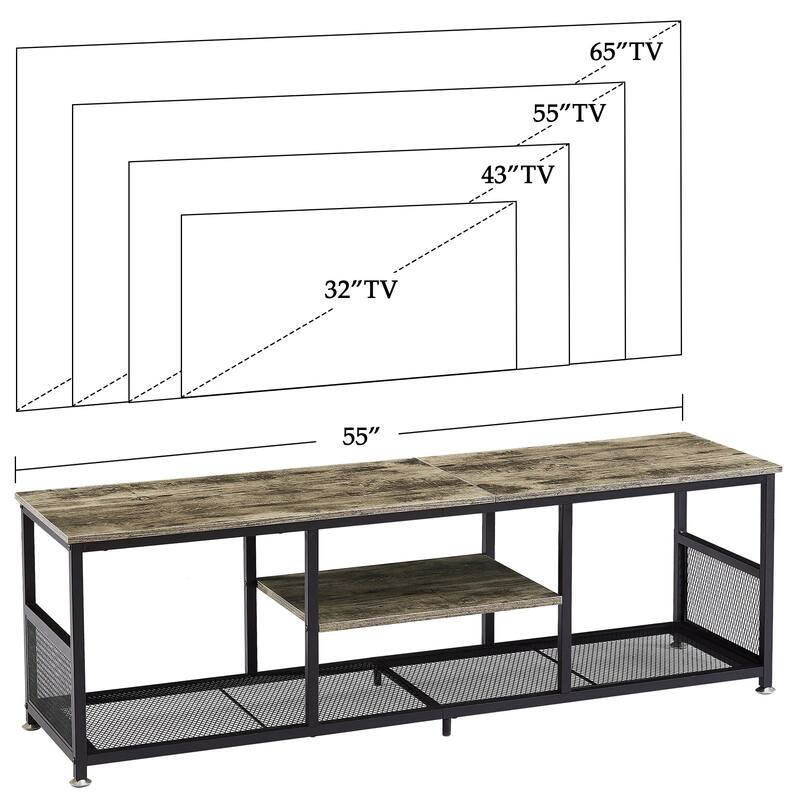 Javlergo TV Stand Industrial Entertainment Center Media Console Table with Storage and Mesh Shelf for Living Room/Bedroom, Grey