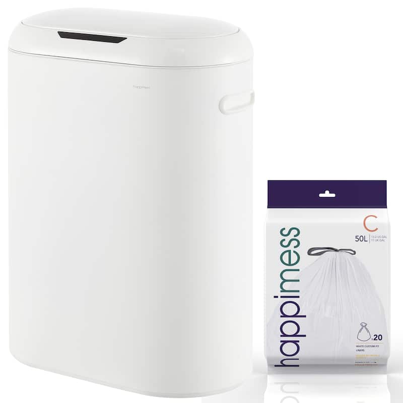 happimess Robo Kitchen 13.2-Gallon Slim Oval Motion Sensor Touchless Trash Can with Touch Mode - Cotton White