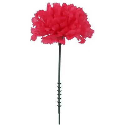 Fuchsia Silk Carnation Picks-50 Bulk Pack - 3.5" Heads, 5" Stems - Fuchsia - 3.5" Carnation Heads
