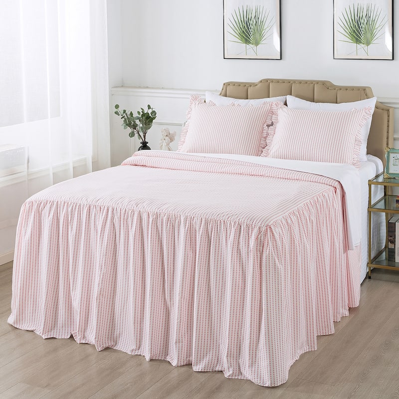 Polka Dot Ruffle Skirt bedspread with 30-inch Drop - Pink - Queen