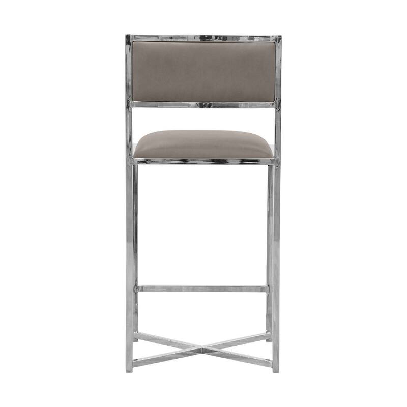 Eun 26 Inch Vegan Faux Leather Counter Stool, Chrome Base, Set of 2, Gray