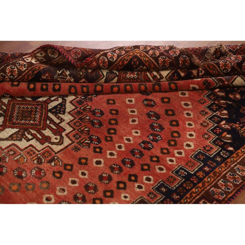 Tribal Orange Shiraz Persian Vintage Rug Handmade Wool Carpet - 4'11"x 7'9"