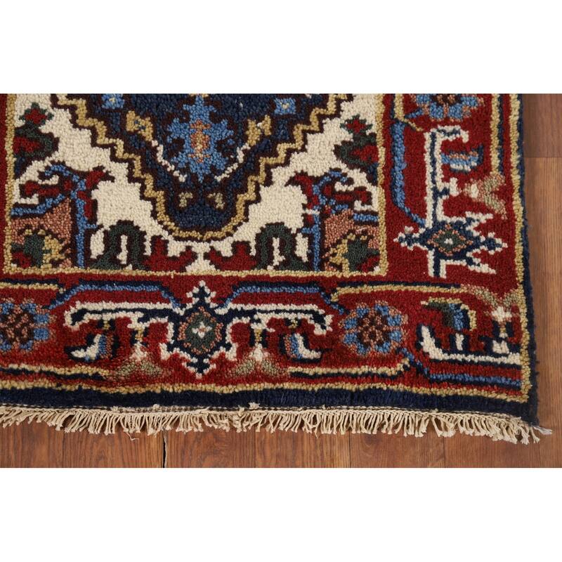 Traditional Heriz Serapi Accent Rug Hand-Knotted Blue Wool Carpet - 2'0" x 3'0"