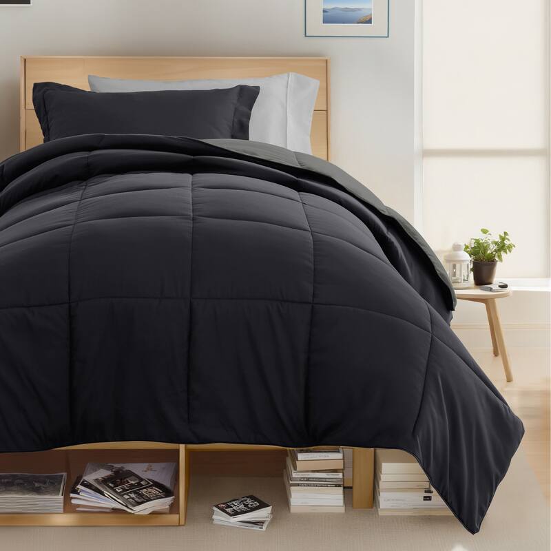 8pc Twin XL Solid Dorm Bedding Bundle - Black / Fog