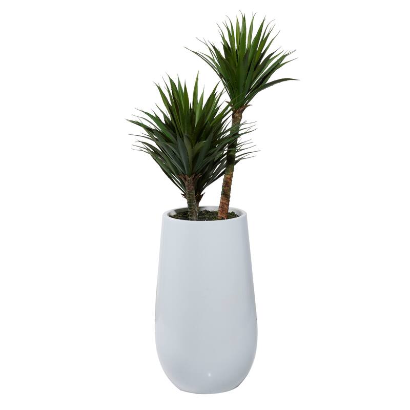 Green Faux Foliage Date Palm Artificial Plant with Realistic Leaves and White Fiberglass Pot